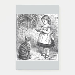 Bloco Post-it Vintage Girl feed Cat a Saucer milk