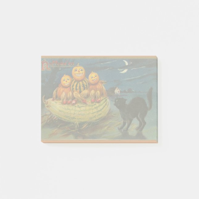 Bloco Post-it Vintage Halloween Pumpkins Black Cat (Frente)