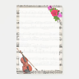 Bloco Post-it Vintage Sheet Music com Violin e Rosas