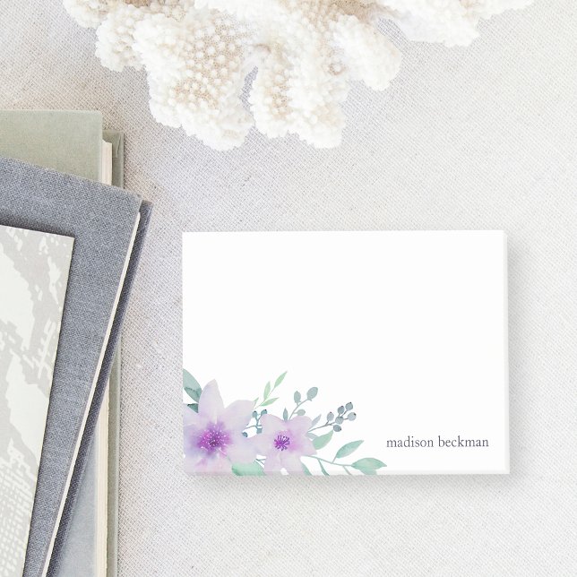 Bloco Post-it Violet and Sage Watercolor Floral (Criador carregado)