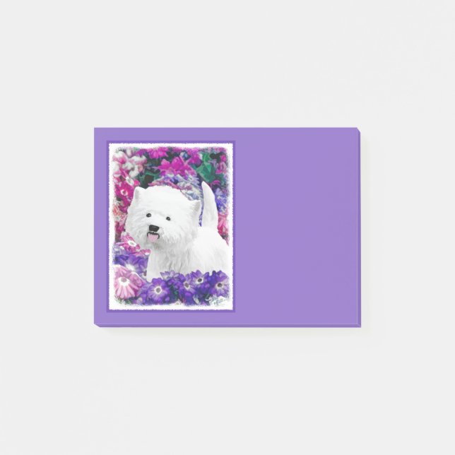 Bloco Post-it West Highland White Terrier Pintando Arte Canina (Frente)