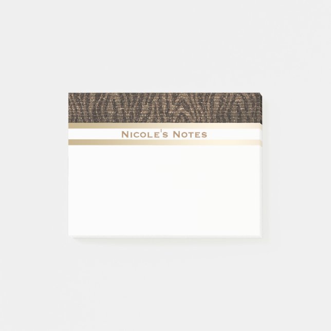 Bloco Post-it Zebra Brown Dourada Sparkle Glam Trendy Personaliz (Frente)