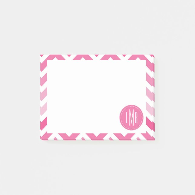Bloco Post-it Ziguezague de Chevron Ombre do rosa quente (Frente)