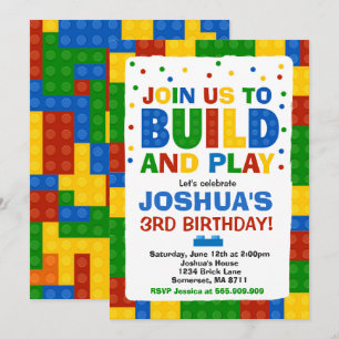 Blocos de Construção Festa de Bricks de Convite 