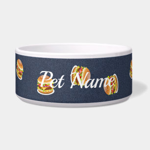Blogueiros sobre a tigela de cão padrão de denim