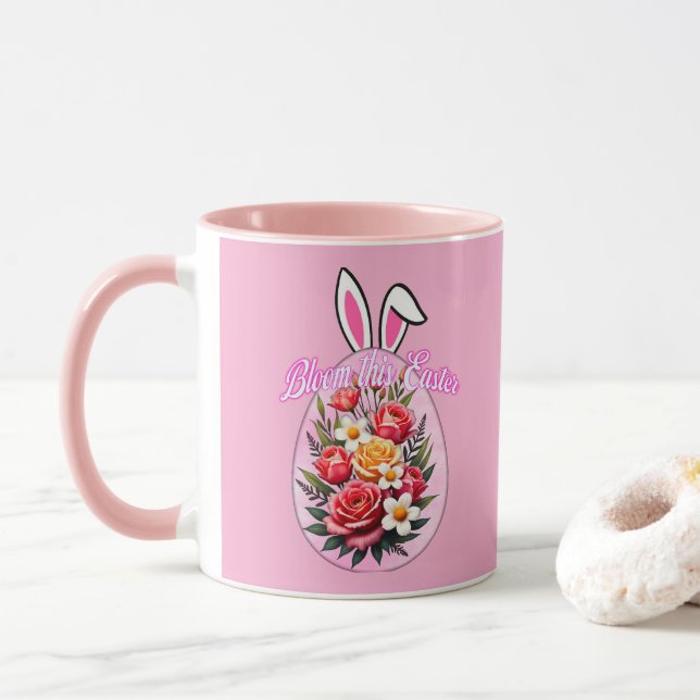 Bloom This Easter – Floral Easter Egg Art - caneca (Com Donut)