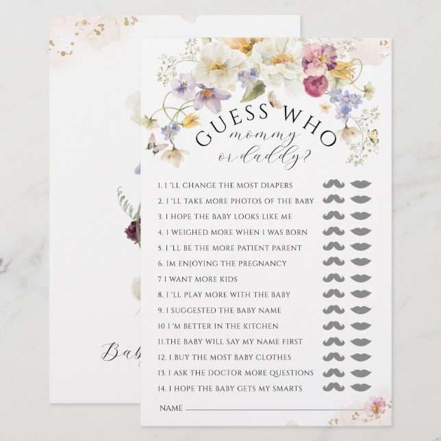 Bloom Wildflower - Jogo de Chá de fraldas Russo (Frente/Verso)