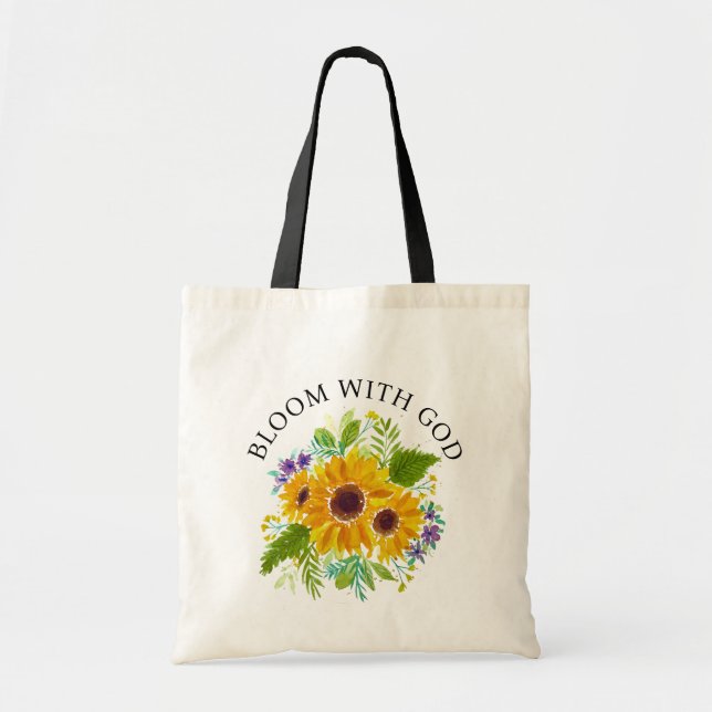 Bloom with God bolsa de tela para mujer cristiana (Frente)