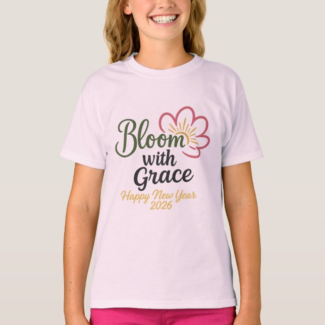 Bloom with Grace Kids T-Shirt | New Year 2026 (Frente)