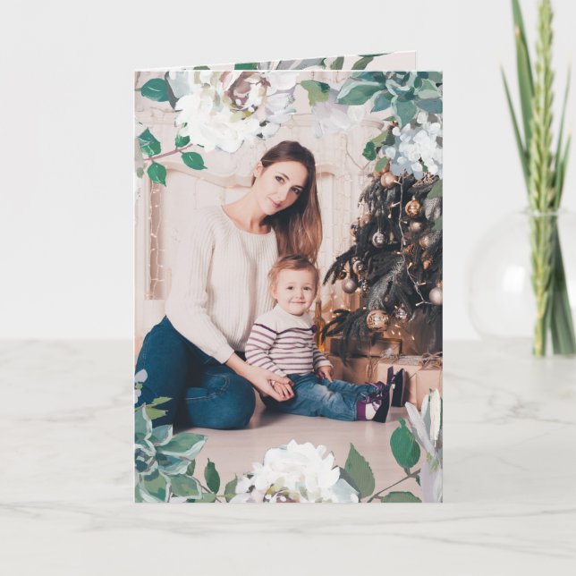 Blooming Joy Floral Cartões de foto de Natal (Frente)