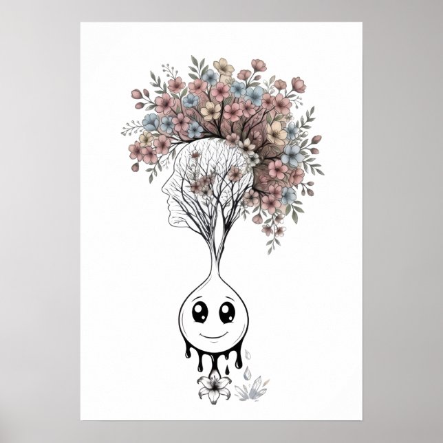 Blooming Mind- Modern Surrealist Floral Art Poster (Frente)