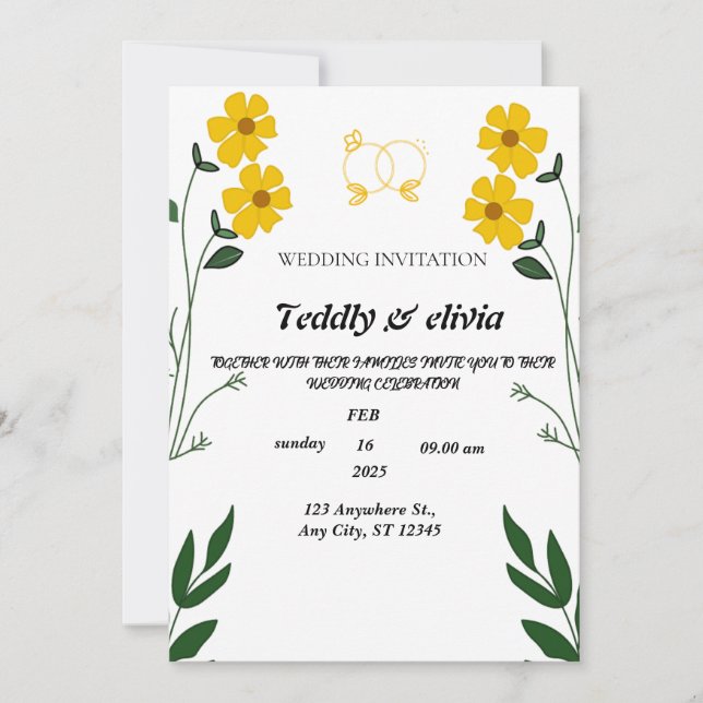 Blooms Amarelos Elegantes: Convite de casamento (Frente)