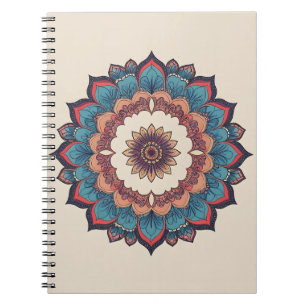 Bloqueio Mandala Bloom Caderno Espiral Azul-turq