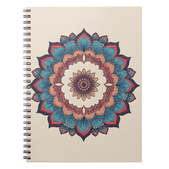 Bloqueio Mandala Bloom | Caderno Espiral Azul-turq (Frente)