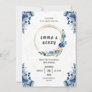 Blossomas Azuis e Convite Dourado para Casamento D
