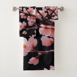Blossomas de Cereja Rosa|Preto |Conjunto de toalha