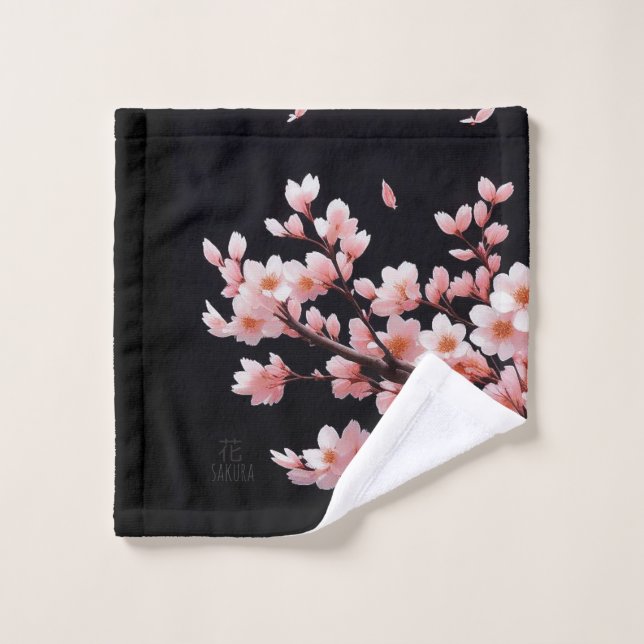 Blossomas de Cereja Rosa|Preto |Conjunto de toalha (Pano de lavar)