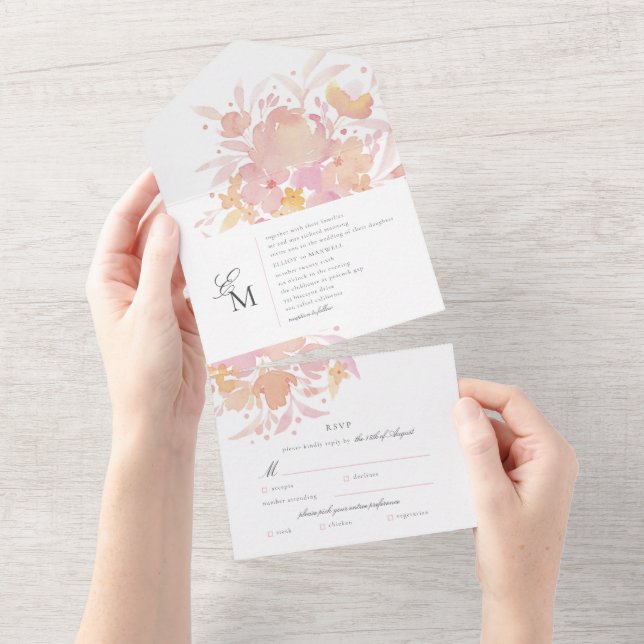 Blossomas Rosa Watercolor Casamento Floral (Tearaway)