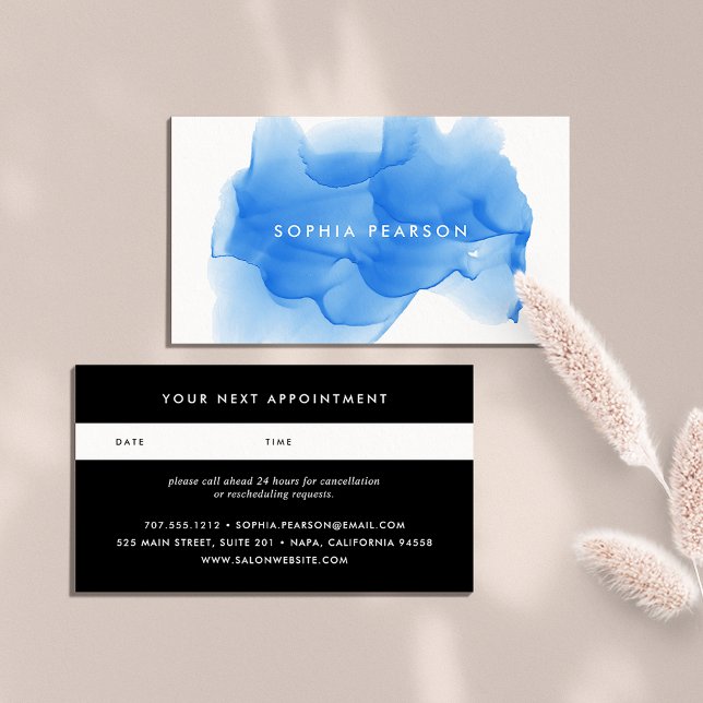 Blot de Aquarela Azul Cobalto | Cartão de Nomeação (Criador carregado)