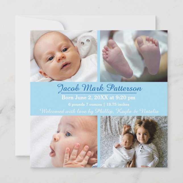 Blue 4 Fotos - Anúncio de nascimento (Frente)