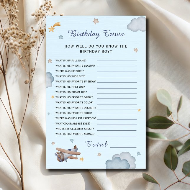 Blue Airplane Birthday Trivia Party Game (Criador carregado)