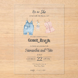 Blue and Pink Watercolor Gender Acrylic Invitation