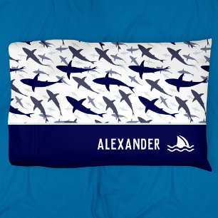 Blue and White Shark Pattern with Name Boy