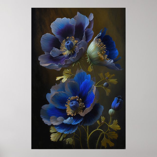 Blue Anemone Flowers Art Impressão Poster (Frente)