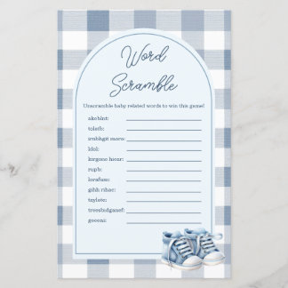 Blue Baby Shoes Gingham Word Scramble Game