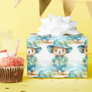 Blue Baby Toddler Teddy Bear Papel de embrulho