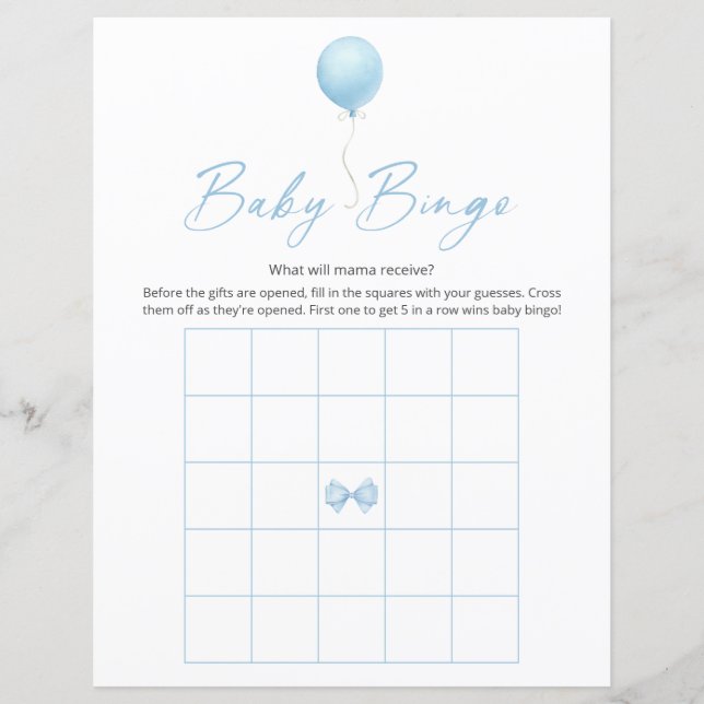 Blue Balloon Modern Chá de fraldas Bingo Game (Frente)