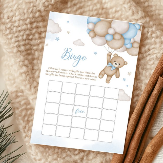Blue Bear Balloons - Chá de fraldas Bingo (Blue Bear Baby Shower Bingo Game
)
