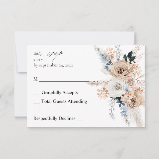 Blue & Beige Boho Floral no Meal RSVP (Frente)