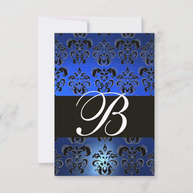 BLUE BLACK WHITE SAPPHIRE DAMASK MONOGRAM RSVP (Frente)