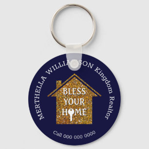 Blue BLESS YOUR HOME Real Estate Realer Chaveiro