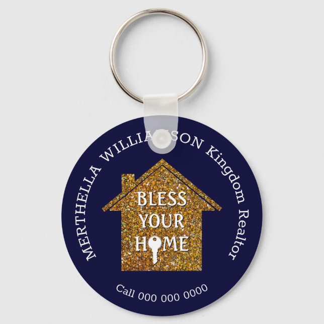 Blue BLESS YOUR HOME Real Estate Realer Chaveiro (Frente)