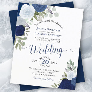Blue Boho Chic Floral BUDGET Convite de Casamento