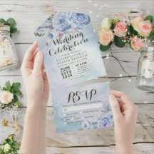 Blue Boho Flowers Feather Rustic Wood Casamento RS