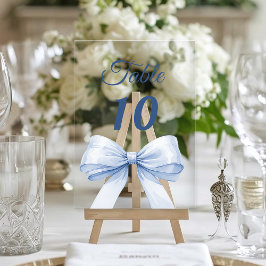 Blue bow acrylic table number sign