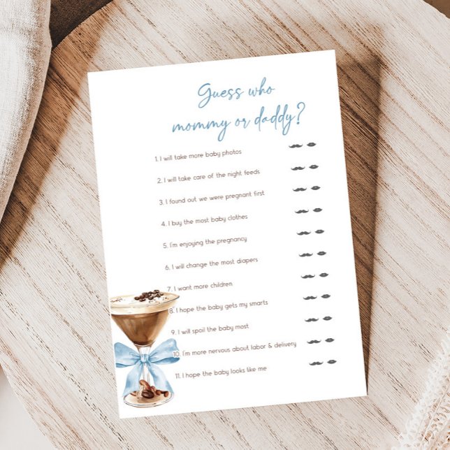 Blue Bow Espresso Martini Quem Sabe Papai Jogo (Espresso Baby Shower Game)