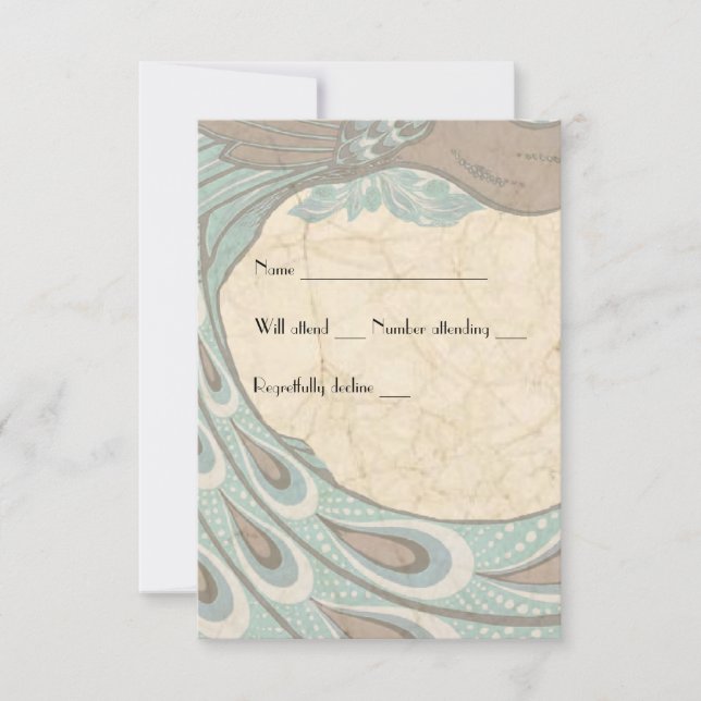 Blue Brown Faded Vintage Peacock rsvp (Frente)