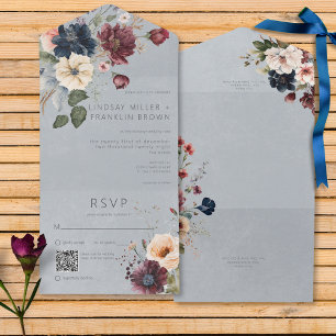 Blue Burgundy & Cream Russo Floral Blue Código QR