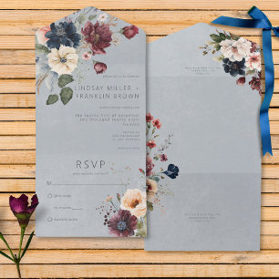 Blue Burgundy & Cream Rustic Floral Blue No Janta
