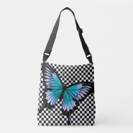 Blue Butterfly Classker Checker Cross Body Tote Ba