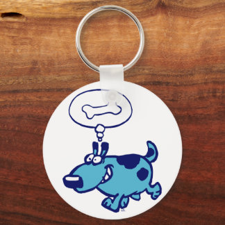 Blue Cartoon Dog pensando em Chaveiro ósseo