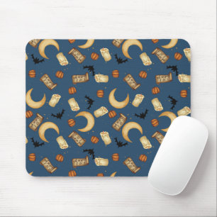 Blue Celestial Halloween Witchy Moon Mouse Pad