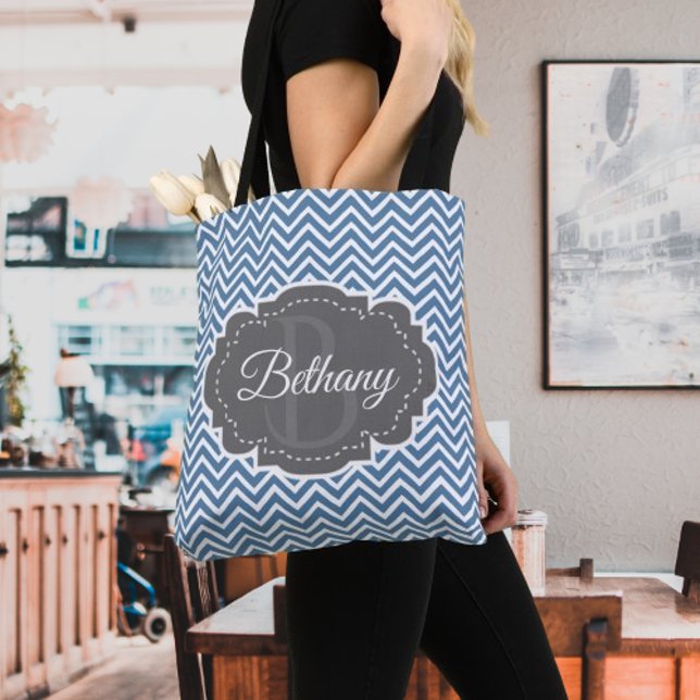 Blue Chevron Personalizado Tote Bag (Blue Chevron Personalized Tote Bag)