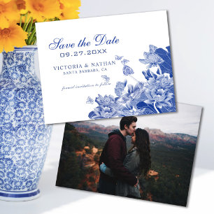 Blue Chinoiserie com Photo Weding the Date