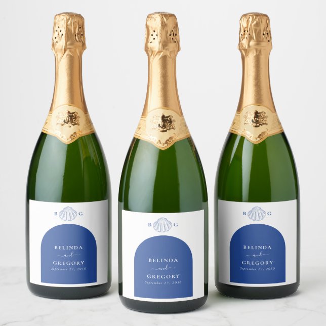 Blue Clam Seashells Coastal Seaside Beach Wedding (Garrafas)