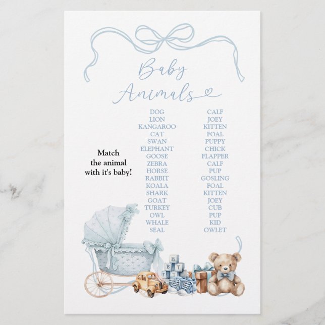 Blue Coquette Carriage Baby Animals Game Sign (Frente)